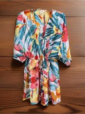 Gypsie Blu One Size Floral Kimono - Yellow, Teal, Coral